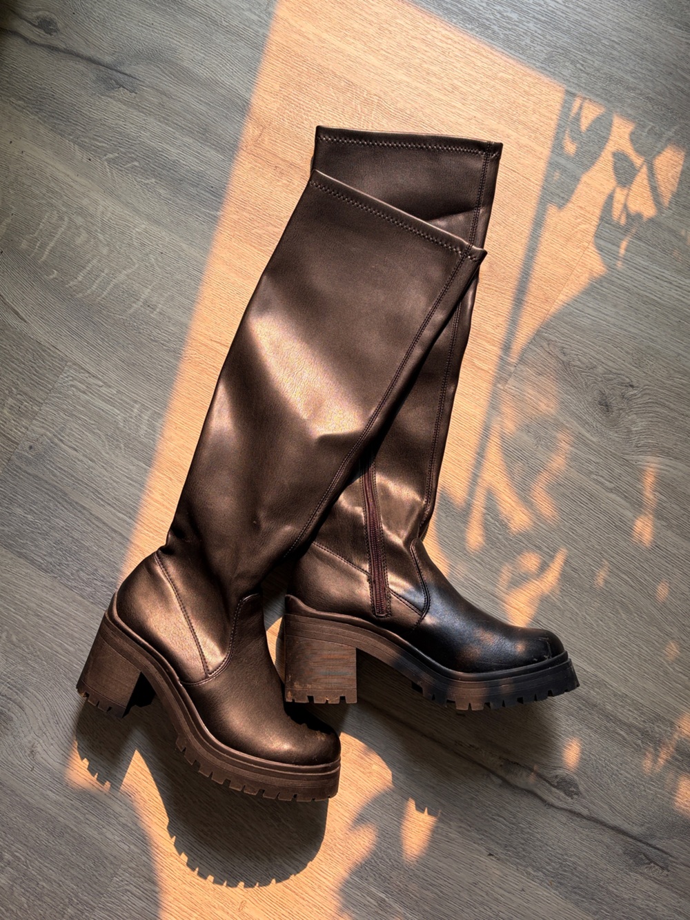 Steve Madden Black Knee-High Lug-Sole Platform Boots